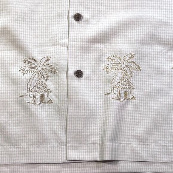 Jantzen XL Embroidered Palm Camp Shirt Tan - Picture 2 of 6